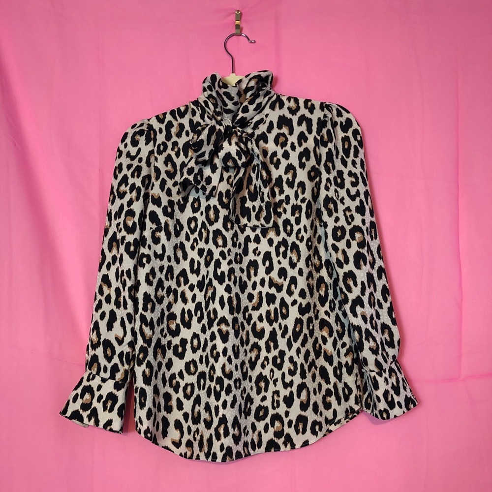 Ann Taylor Leopard Print Bow Blouse